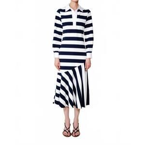 NEW DU PARADIS senna polo midi dress in navy/white stripe